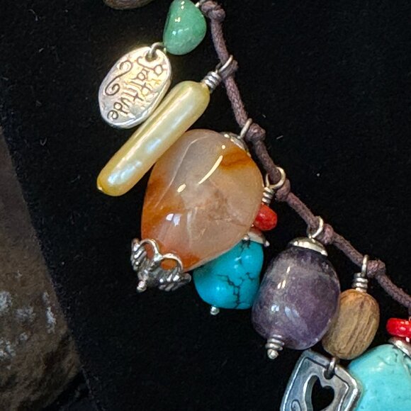 Brighton Imagine Charm Necklace Corded Suede Turquoise Coral MOP Peace Love - Picture 4 of 8